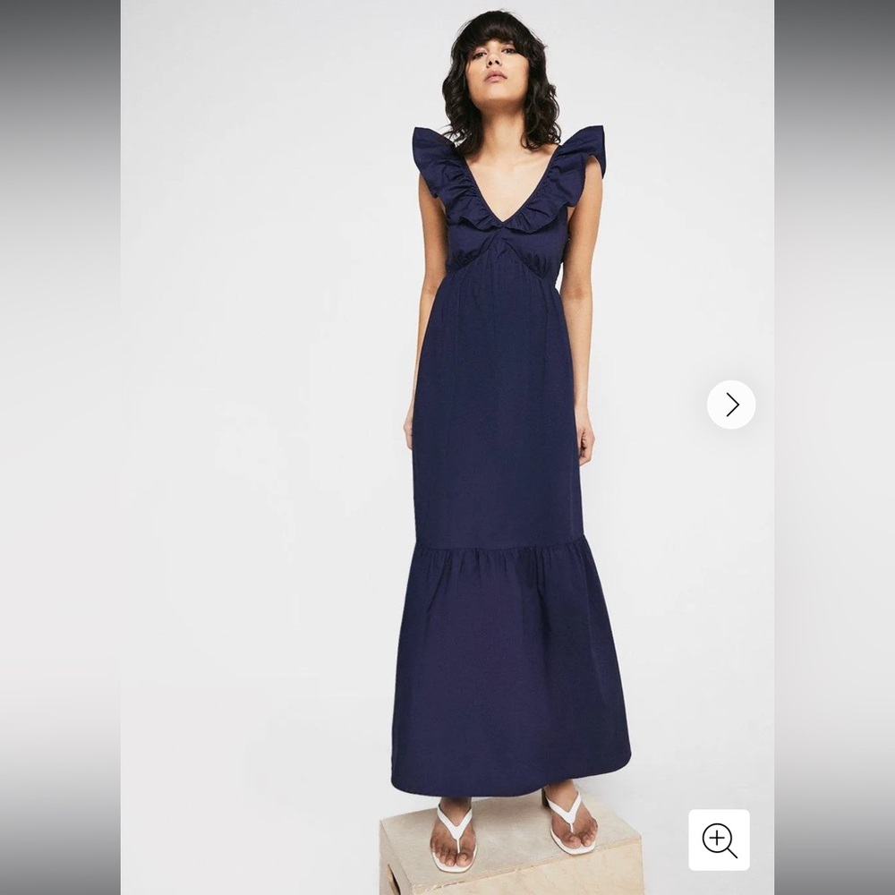 Warehouse Maxi Dress In Cotton With Frill in Mint